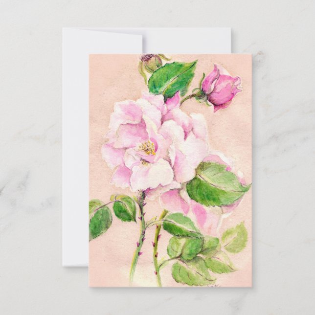 Watercolor Pink Rose Notecards (Front)