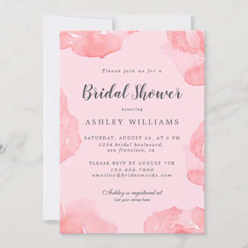 Watercolor Pink Rose Petal Bridal Shower Invitation