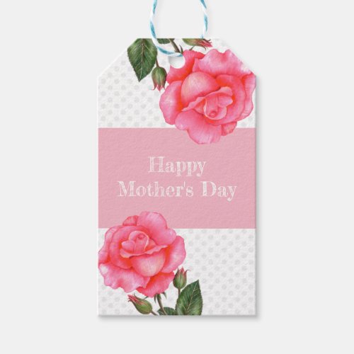 Watercolor Pink Rose Polka Dot Mothers Day Gift Tags