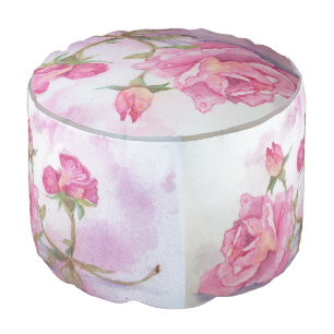 Watercolor pink rose pouf