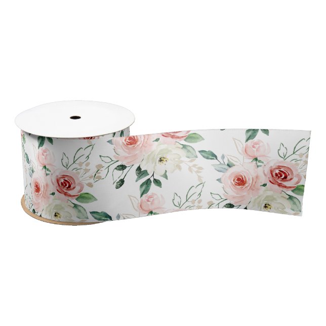 Watercolor Pink Rose Ribbon  (Spool)