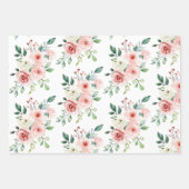 Watercolor Pink Rose Set of 3 Wrapping Sheets (Front)