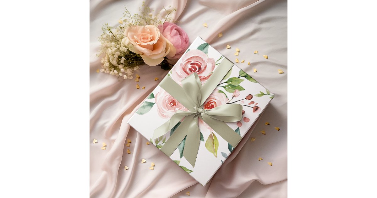 Watercolor Pink Rose Set of 3 Wrapping Sheets | Zazzle