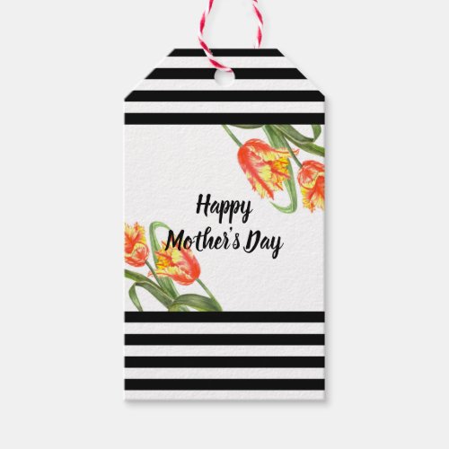Watercolor Pink Rose Stripes Mothers Day Gift Tags