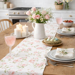 Watercolor Pink Rose Table Runner Elegant Spring