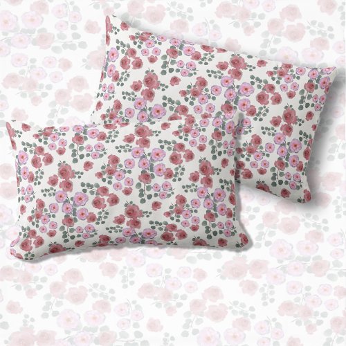 Watercolor pink roses and eucalyptus leaves pillow case