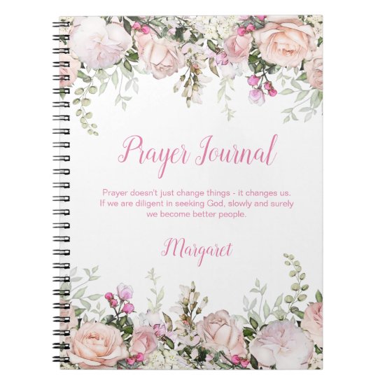 Watercolor Pink Roses and Greenery Prayer Journal