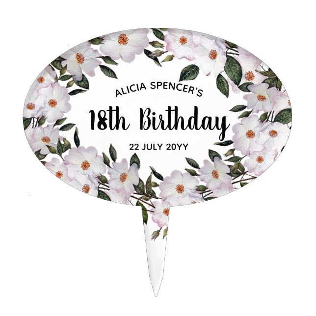 Watercolor Pink Roses Ballerina Birthday Cake Topper (Front)