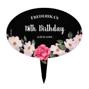 Watercolor Pink Roses Ballerina Birthday Cake Topper