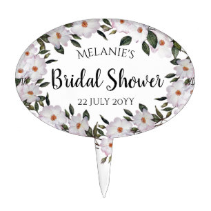 Watercolor Pink Roses Ballerina Bridal Shower Cake Topper