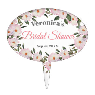 Watercolor Pink Roses Ballerina Bridal Shower Cake Topper
