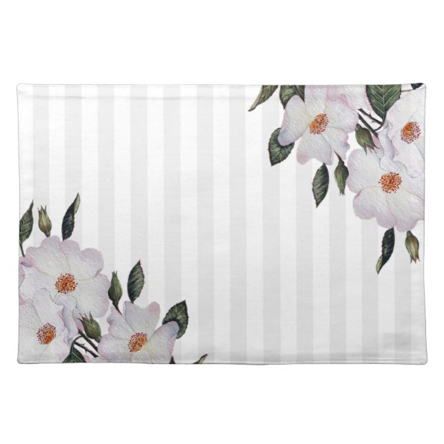 Watercolor Pink Roses Ballerina Floral Art Cloth Placemat (Front)