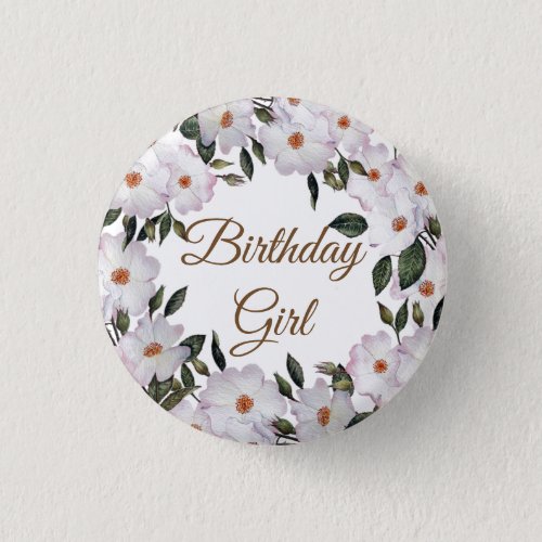 Watercolor Pink Roses Ballerina Floral Birthday Button