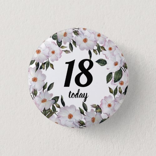 Watercolor Pink Roses Ballerina Floral Birthday Button