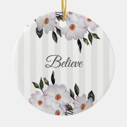 Watercolor Pink Roses Ballerina Floral Design Ceramic Ornament