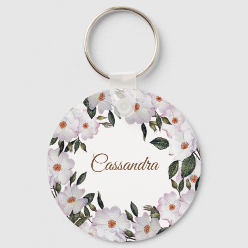 Watercolor Pink Roses Ballerina Floral Design Keychain