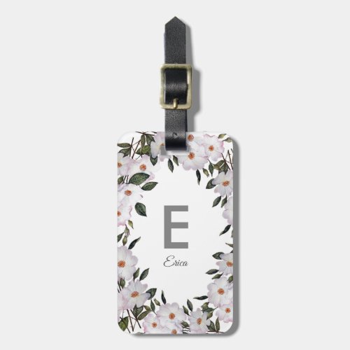 Watercolor Pink Roses Ballerina Floral Monogram Luggage Tag