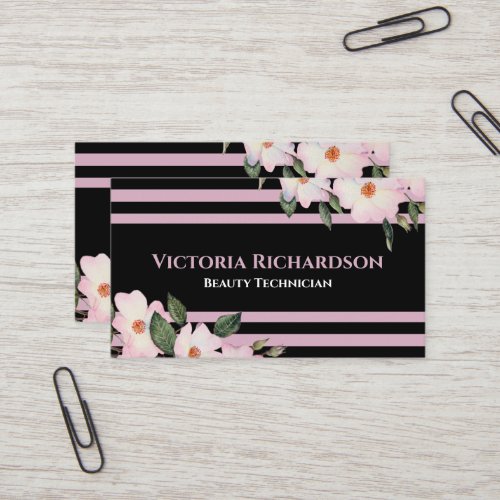 Watercolor Pink Roses Ballerina  Floral Stripes Business Card