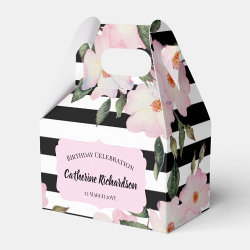 Watercolor Pink Roses Ballerina Floral Stripes Favor Boxes