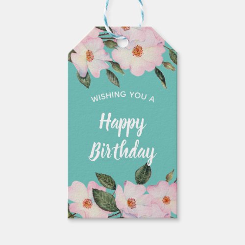 Watercolor Pink Roses Ballerina Floral Turquoise Gift Tags