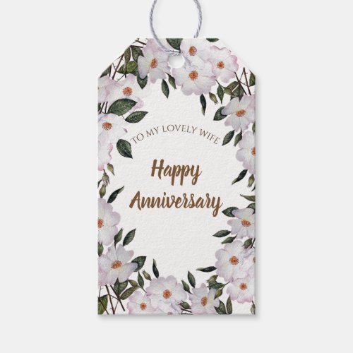 Watercolor Pink Roses Ballerina Happy Anniversary Gift Tags