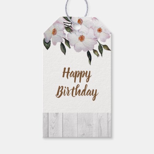 Watercolor Pink Roses Ballerina Happy Birthday Gift Tags