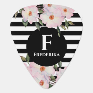 Watercolor Pink Roses Ballerina Stripes Monogram Guitar Pick