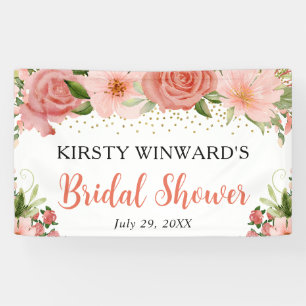Watercolor Pink Roses Boho Bridal Shower Banner