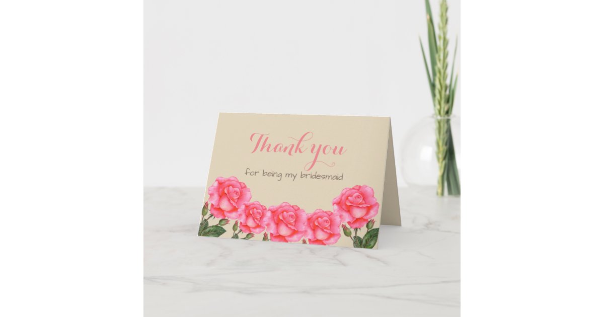 Watercolor Pink Roses Botanical Illustration Thank You Card | Zazzle