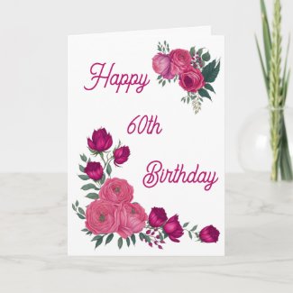 Watercolor Pink Roses Bouquet Happy 60th Birthday