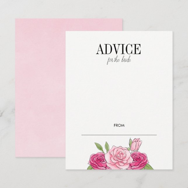 Watercolor Pink Roses Bridal Shower Advice Card (Front/Back)