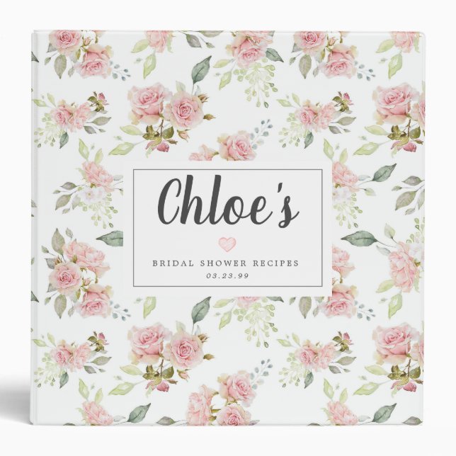 Watercolor Pink Roses Bridal Shower Binder (Front)