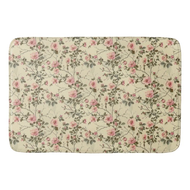 Watercolor Pink Roses Buds Pattern Bath Mat (Front)