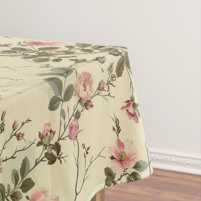 Watercolor Pink Roses Buds Pattern Tablecloth (In Situ)