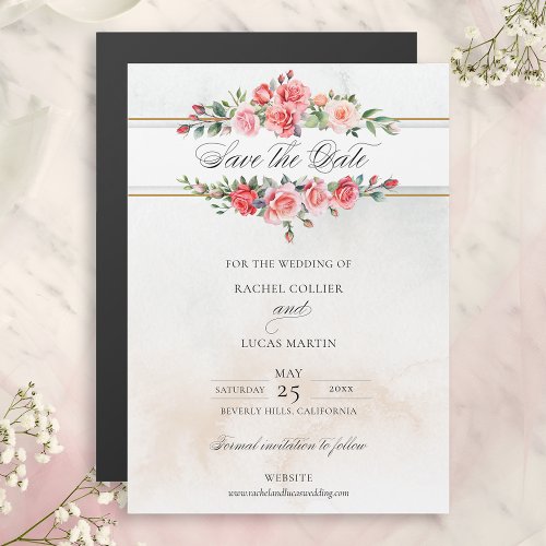Watercolor Pink Roses  Calligraphy Save the Date