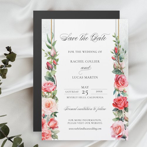 Watercolor Pink Roses  Calligraphy Save the Date