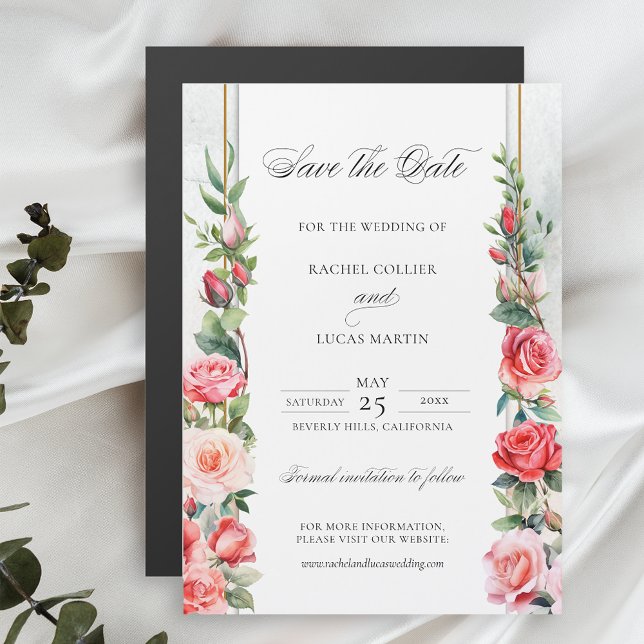 Watercolor Pink Roses & Calligraphy Save the Date (Creator Uploaded)