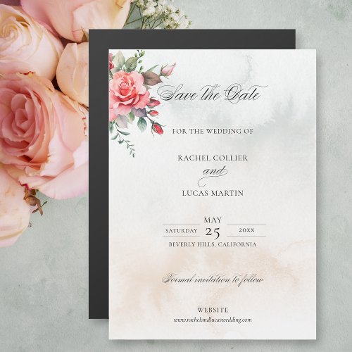 Watercolor Pink Roses  Calligraphy Save the Date Magnetic Invitation