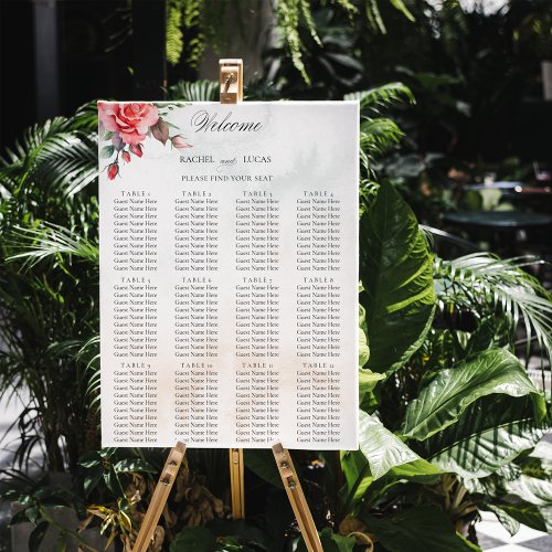 Watercolor Pink Roses  Calligraphy Seating Chart