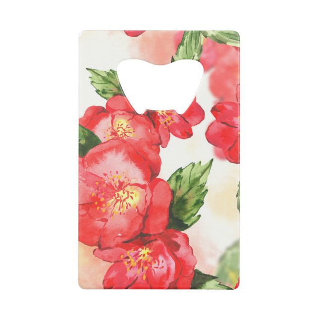 Watercolor Pink Roses Credit Card Bottle Opener (Front)