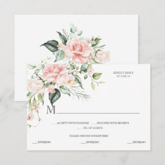 Watercolor Pink Roses Eucalyptus Botanical RSVP Card