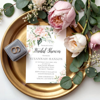 Watercolor Pink Roses Eucalyptus Bridal Shower Invitation