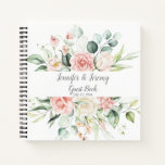 Watercolor Pink Roses Eucalyptus Guest Book at Zazzle