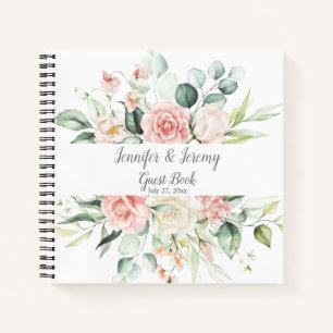 Watercolor Pink Roses Eucalyptus Guest Book