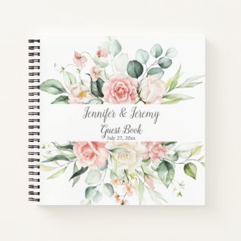 Watercolor Pink Roses Eucalyptus Guest Book by dmboyce at Zazzle