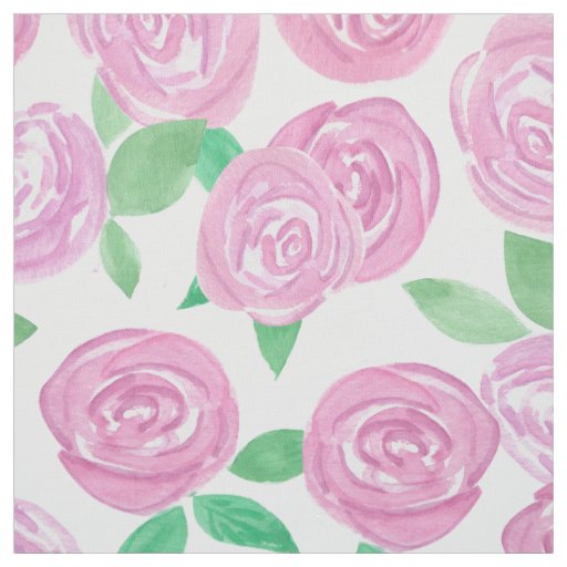 Watercolor . Pink roses Fabric