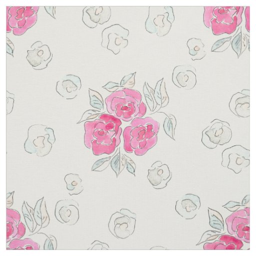 Watercolor . Pink roses . Fabric
