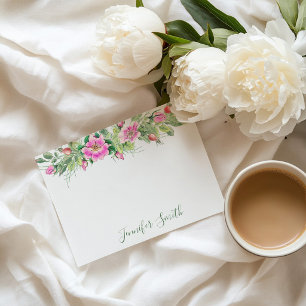 Watercolor Pink Roses Floral Arrangement Note Card