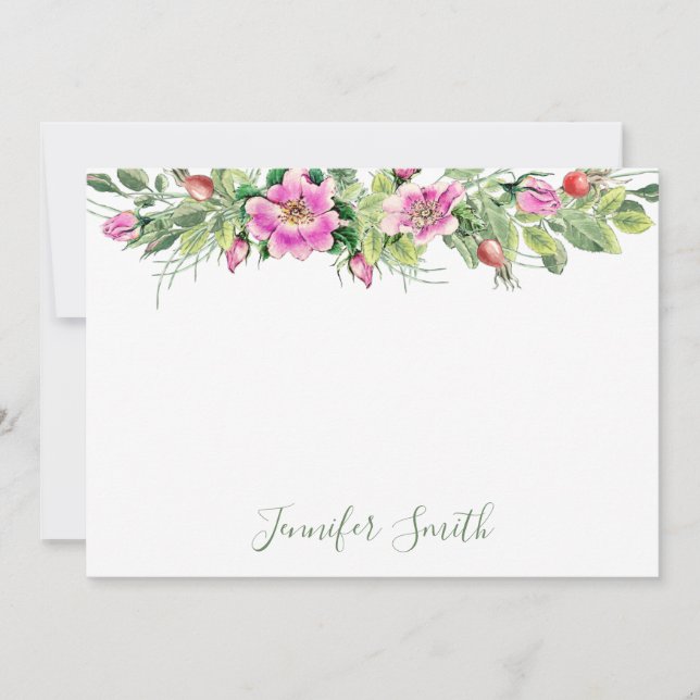 Watercolor Pink Roses Floral Arrangement Note Card (Front)