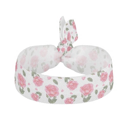 Watercolor Pink Roses Floral Art Pattern Elastic Hair Tie